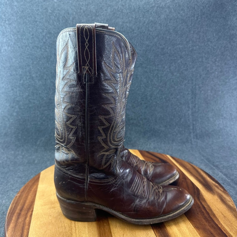 Dan Post Dark Brown Leather Western Cowboy Boots Almond Toe Stitched 5.5 18842